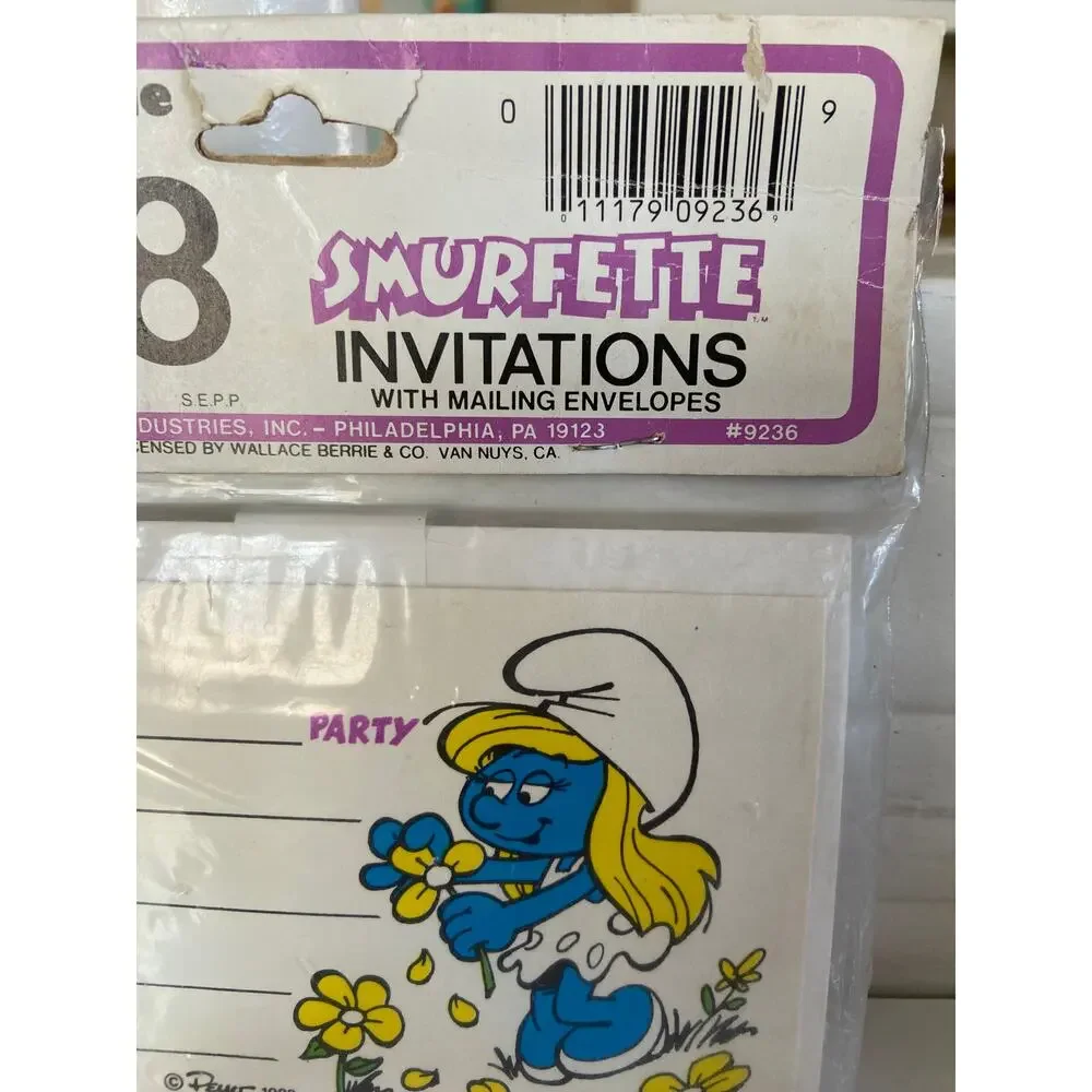 Vintage 1982 Smurf Smurfette Party Birthday Invitations Pack of 8 Toys R Us